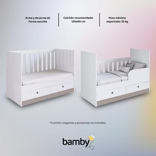 Foto 5 | Foto 5 | Cuna 3 En 1 Con Cajones Blanca Moderna Nordica Kingshouse
