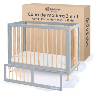 Foto 1 | Foto 1 | Cuna De Madera Esquimal  Convertible 3 En 1 Ajustable Con Barandal Intercambiable Madera - Gris