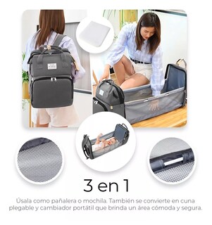 Foto 4 | Foto 4 | Pañalera Expandible Impermeable Y Cambiador Mochila 3 En 1 Gris