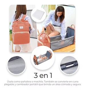 Foto 3 | Foto 3 | Pañalera Expandible Impermeable Y Cambiador Mochila 3 En 1 Rosa