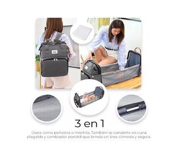 Foto 5 | Foto 5 | Pañalera Expandible Impermeable Y Cambiador Mochila 3 En 1, Belug Gris