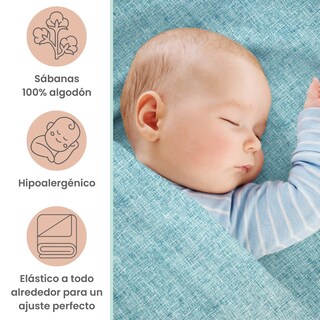 Foto 2 | Foto 2 | Juego De Blancos Para Colecho 70x100 Cm Nap Baby Para Bebé (4 Piezas) - Azul Mar