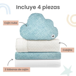 Foto 3 | Foto 3 | Juego De Blancos Para Colecho 70x100 Cm Nap Baby Para Bebé (4 Piezas) - Azul Mar