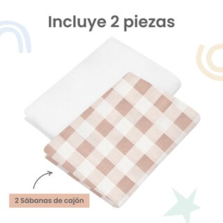 Foto 3 | Foto 3 | Set 2 Sábanas De Cajón Nap Baby Para Cuna 70x130cm - Gingham Beige