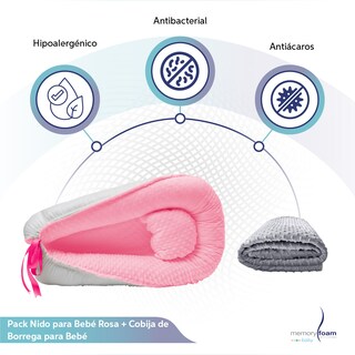 Foto 2 | Foto 2 | Nido Rosa Para Bebé + Cobija Gris De Fleece Para Bebé