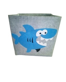 Foto 1 | Foto 1 | Cesto Organizador De Ropa, Pañales O Juguetes Baby Room, Diseño Cuadrado Tiburón, Azul Blanco Y Gris.