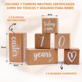 Foto 4 | Foto 4 | Cubos Bloques Madera P/tomar Fotos De Días Meses Años A Bebé Eo Safe Importsesi-21070 Marron