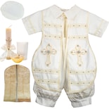 Traje Ropon Bautizo Niño + Kit Vela Trajecito Bebé Ivan Beige
