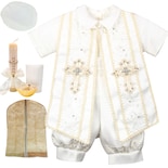 Traje Ropon Traje Ropon Bautizo Niño + Kit Vela Bebé Armando Beige