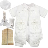Traje Ropon Bautizo Niño + Kit Vela Trajecito Bebé Marcos Blanco