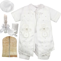 Traje Ropon Bautizo Niño + Kit Vela Trajecito Bebé Marcos Blanco