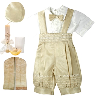 Foto 1 | Foto 1 | Traje Bautizo Niño Bombacho Ropón + Kit Vela + Boina Israel Beige