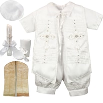 Traje Ropon Bautizo Niño + Kit Vela Bebé Jorge Blanco