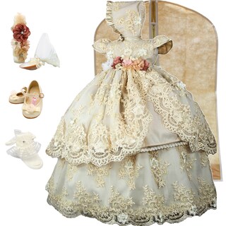 Foto 1 | Foto 1 | Ropón Vestido Bautizo Niña Zapatos + Kit Vela Bordado Champaña