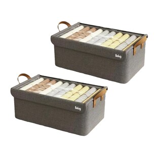 Foto 1 | Foto 1 | 2pcs Cajas Organizadoras De Tela Con Tapa Y Soporte De Acero Café Tapa Asas Belug