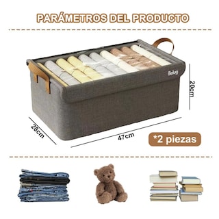 Foto 3 | Foto 3 | 2pcs Cajas Organizadoras De Tela Con Tapa Y Soporte De Acero Café Tapa Asas Belug