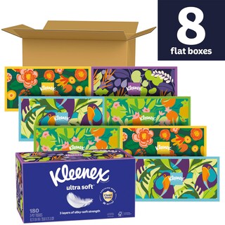 Foto 2 | Foto 2 | Pañuelos Faciales Kleenex Ultra Soft De 3 Capas 180 Pañuelos X 8 Cajas - Venta Internacional.