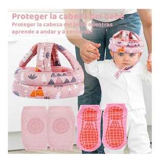 Foto 3 | Foto 3 | Cascos Para Bebes Antigolpes Seguridad Bebes + Rodilleras + Calcetines Rosa