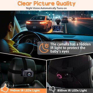 Foto 3 | Foto 3 | Cámara De Coche Para Bebés Rohent Hd 1080p Orientada Hacia Atrás Con Visión Nocturna - Venta Internacional.