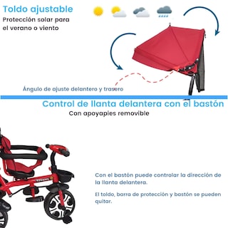 Foto 3 | Foto 3 | Triciclo Evolutivo para Niños Baby Tek Asiento Giratorio 360 Luz Capota