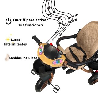 Foto 2 | Foto 2 | Triciclo Infantil Tipo Carriola Con Bastón Ajustable Luz Y Sonido - Caqui