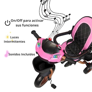 Foto 2 | Foto 2 | Triciclo Infantil Tipo Carriola Con Bastón Ajustable Luz Y Sonido - Rosa