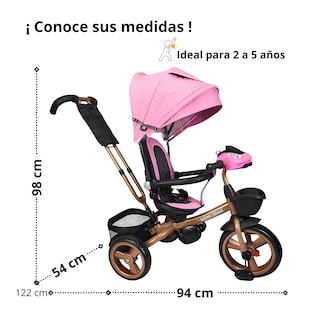 Foto 6 | Foto 6 | Triciclo Infantil Tipo Carriola Con Bastón Ajustable Luz Y Sonido - Rosa