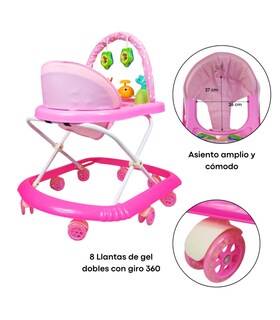 Foto 2 | Foto 2 | Andadera Para Bebe Plegable, Andador 8 Llantas De Gel Ballena - Rosa