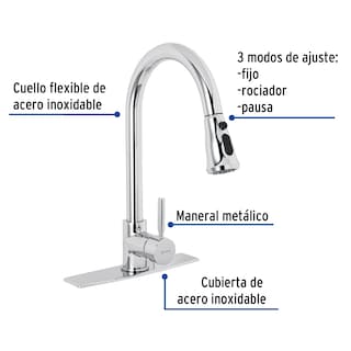 Foto 2 | Foto 2 | Monomando Para Fregadero Truper Cuello Extraíble Cromo