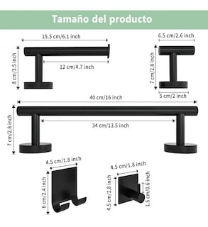 Foto 3 | Foto 3 | Accesorios para Baño Malubero color Negro Acero Inoxidable 9 Piezas