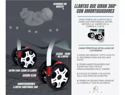 Foto 4 | Foto 4 | Carriola Plegable Aoku Baby Ultra Premium color Verde