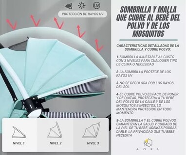 Foto 7 | Foto 7 | Carriola Plegable Aoku Baby Ultra Premium color Verde