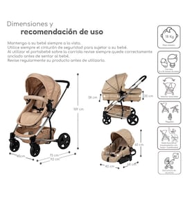 Foto 5 | Foto 5 | Carriola De Viaje Para Bebe Plegable Ligera Con Portabebe - Beige