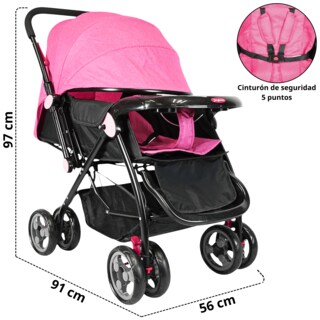 Foto 4 | Foto 4 | Carriola Para Bebé Manubrio Reversible Asiento Reclinable Frenos Y Cinturón De Seguridad Soporta Hasta 15 Kg- Rosa
