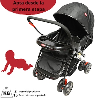 Foto 5 | Foto 5 | Carriola Para Bebé Manubrio Reversible Asiento Reclinable Frenos Y Cinturón De Seguridad Soporta Hasta 15 Kg - Negro