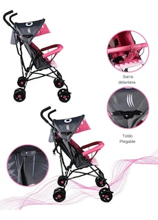 Foto 4 | Foto 4 | Carriola Bastón Bebé Confety Shark Jst816-s Reclinable Rosa/gris