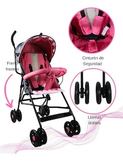 Foto 5 | Foto 5 | Carriola Bastón Bebé Confety Shark Jst816-s Reclinable Rosa/gris