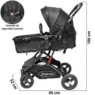 Foto 5 | Foto 5 | Carriola Para Bebé Con Asiento Reversible Convertible A Bambineto Ruedas De Goma Plegable Cinturón De 5 Puntos - Negro