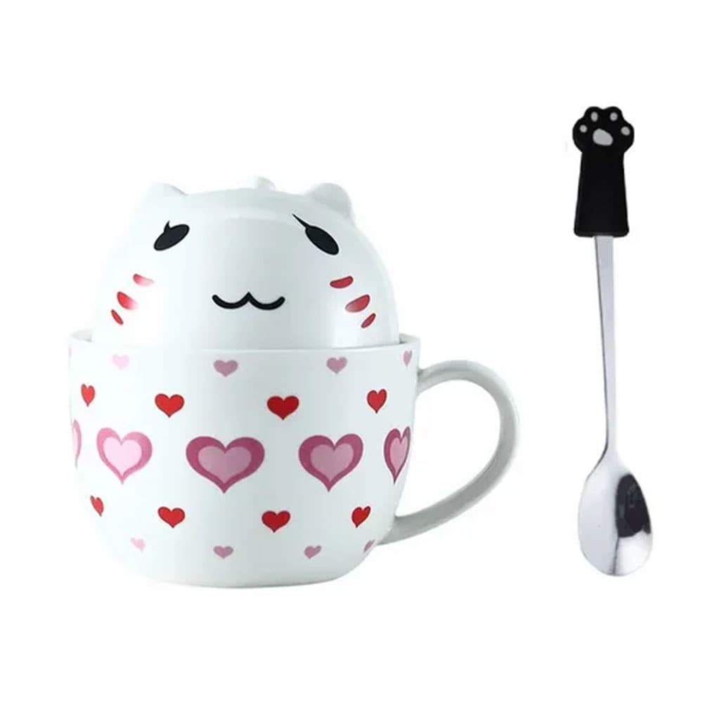 Taza Doble y Cuchara de Gatito Happyware 10086d color Blanco