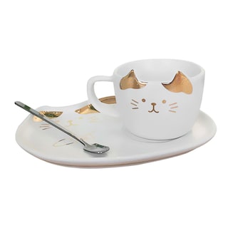 Foto 1 | Foto 1 | Set de Taza y Plato de Cerámica Happyware en Forma de Gato con Cuchara color Blanco