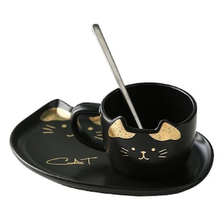 Foto 2 | Foto 2 | Set de Taza y Plato de Cerámica Happyware en Forma de Gato con Cuchara color Negro