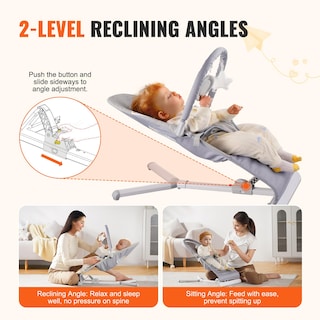 Foto 3 | Foto 3 | Asiento Plegable Baby Bouncer Vevor De 0 A 9 Meses Con Barra De Juguetes, Color Gris Claro - Venta Internacional.