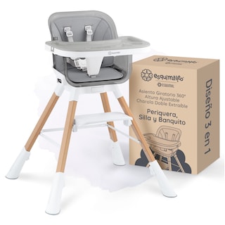 Foto 1 | Foto 1 | Silla Alta Periquera Bebé 3 En 1 Esquimal Gris Doble Bandeja Para Comer Asiento Giratorio 360° Altura Ajustable