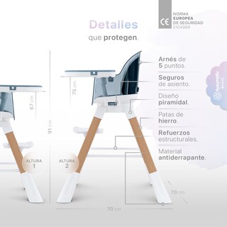 Foto 6 | Foto 6 | Silla Alta Periquera Bebé 3 En 1 Esquimal  Azul  Doble Bandeja Para Comer  Asiento Giratorio 360°  Altura Ajustable