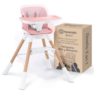 Foto 1 | Foto 1 | Silla Alta Periquera Bebé 3 En 1 Esquimal Rosa Doble Bandeja Para Comer Asiento Giratorio 360° Altura Ajustable
