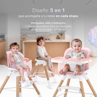 Foto 2 | Foto 2 | Silla Alta Periquera Bebé 3 En 1 Esquimal Rosa Doble Bandeja Para Comer Asiento Giratorio 360° Altura Ajustable