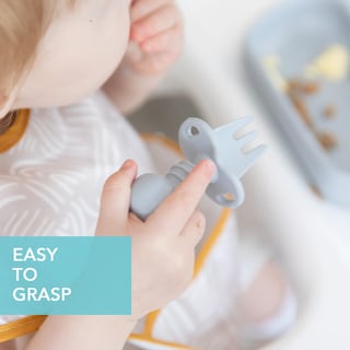 Foto 4 | Foto 4 | Cuchara y Tenedor para Bebés Bumkins Chewtensils de Silicona Gris - Venta Internacional