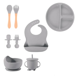 Foto 1 | Foto 1 | Set De Cubiertos Para Bebés Silicona Plato Antideslizante Color Gris