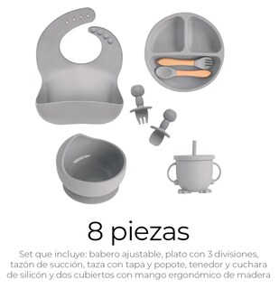 Foto 2 | Foto 2 | Set De Cubiertos Para Bebés Silicona Plato Antideslizante Color Gris