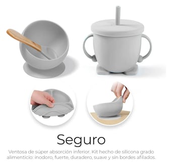 Foto 3 | Foto 3 | Set De Cubiertos Para Bebés Silicona Plato Antideslizante Color Gris